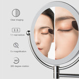 Wall-Mounted LED Makeup Mirror with 5X Magnification – Adjustable Touch Dimming Mirror