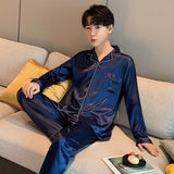 Men’s Solid Color Full Sleeve Pajama Set with Elastic Waist – Comfortable Loungewear for All Seasons