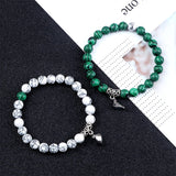 Magnetic Couple Bracelets Set - Natural Stone Heart Bead Lovers' Bracelets