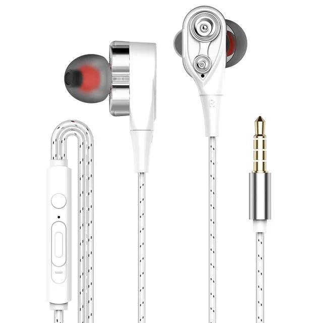 Auriculares estéreo con cable y micrófono de doble unidad: auriculares internos con graves intensos para iPhone, Samsung y juegos