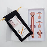 4-in-1 Vibrating Rose Quartz Face Roller and Massager for Lifting and Anti-Wrinkle