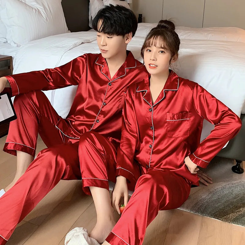 Men’s Solid Color Full Sleeve Pajama Set with Elastic Waist – Comfortable Loungewear for All Seasons