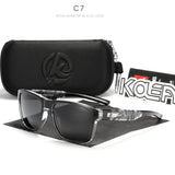 Gafas de sol polarizadas cuadradas KDEAM Hot para hombre: diseño de grafiti de cristal, lentes Polaroid UV400, gafas de pesca antirreflejos con estuche protector rígido (KD109)