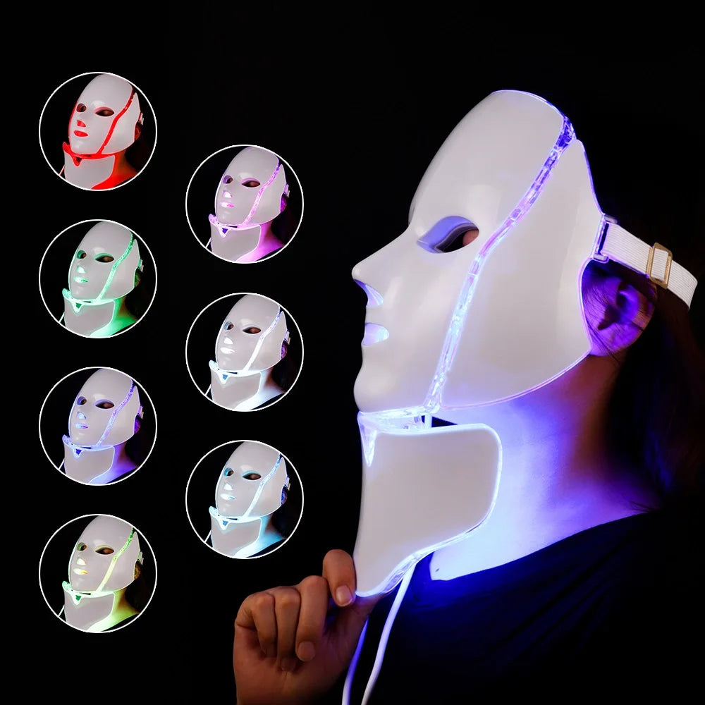 7-Color LED Facial & Neck Light Therapy Mask – Anti-Aging Skin Rejuvenation Device