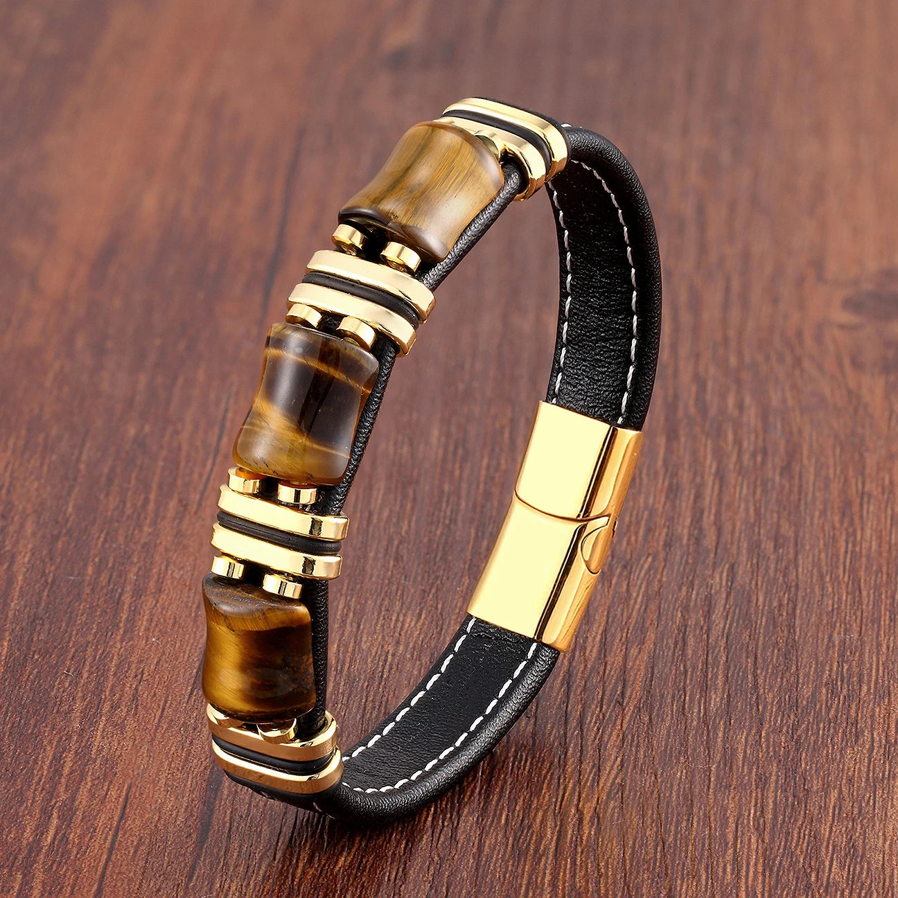 Pulsera magnética de acero inoxidable y piedra de ojo de tigre para hombre: accesorio energético elegante y potente