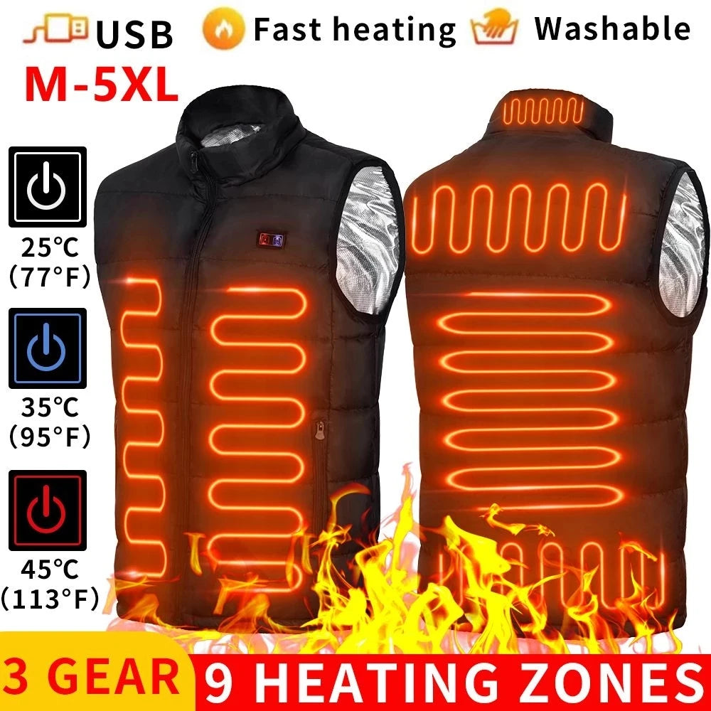 9-Zone Graphene Heated Vest - USB Electric Heating Jacket for Men & Women