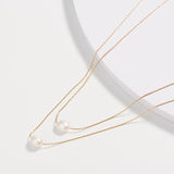 2-Layer Freshwater Pearl Choker Necklace – Stainless Steel Chain with Oval Pearl Charms