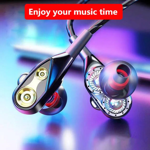 Auriculares estéreo con cable y micrófono de doble unidad: auriculares internos con graves intensos para iPhone, Samsung y juegos