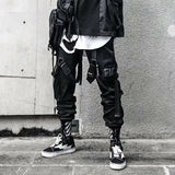 Men’s Hip Hop Pencil Pants with Patchwork Design – Mid Waist, Elastic Waistband, Cotton, Full-Length Casual Pants