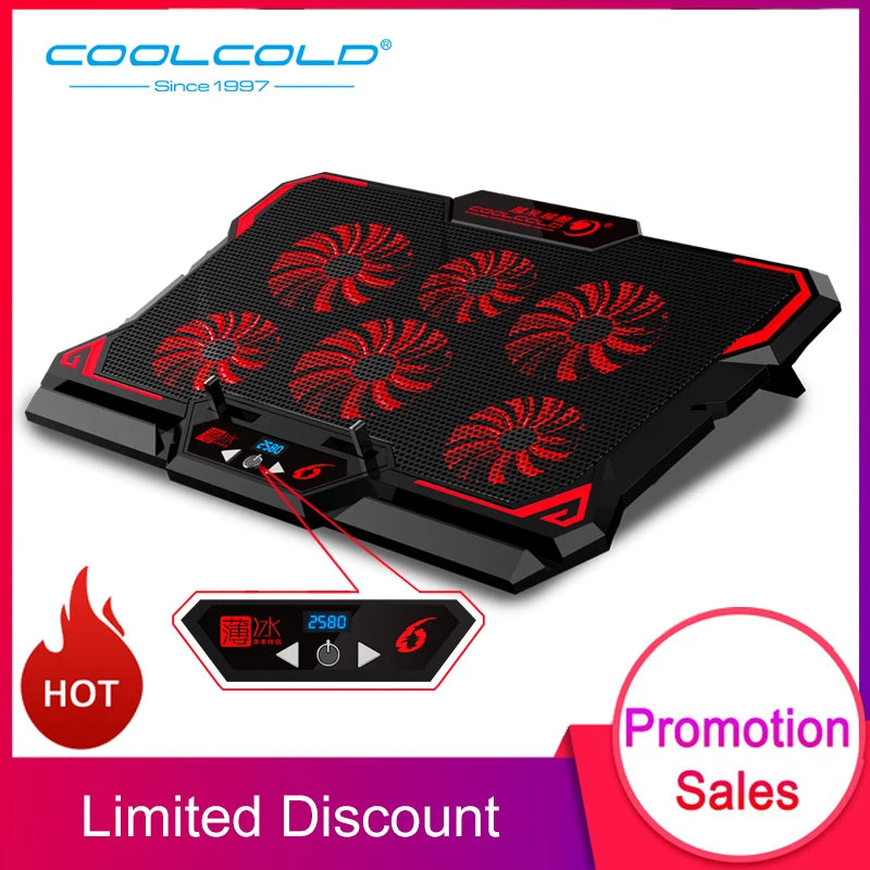 COOLCOLD 17-Inch Gaming Laptop Cooling Pad – Six Fans, LED Screen & Dual USB Ports