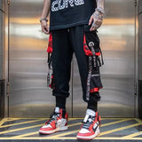 Men’s Hip Hop Pencil Pants with Patchwork Design – Mid Waist, Elastic Waistband, Cotton, Full-Length Casual Pants