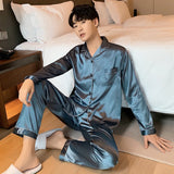 Men’s Solid Color Full Sleeve Pajama Set with Elastic Waist – Comfortable Loungewear for All Seasons