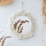 Boho Macrame Wall Mirror — Round Decorative Mirror with Handwoven Cotton Fringe for Home Décor