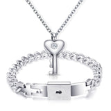 Stainless Steel Key Pendant Necklace & Bracelet Set for Men and Women – Trendy Wedding Jewelry Gift