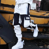 Men’s Hip Hop Pencil Pants with Patchwork Design – Mid Waist, Elastic Waistband, Cotton, Full-Length Casual Pants