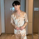 Men’s Solid Color Full Sleeve Pajama Set with Elastic Waist – Comfortable Loungewear for All Seasons