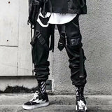 Men’s Hip Hop Pencil Pants with Patchwork Design – Mid Waist, Elastic Waistband, Cotton, Full-Length Casual Pants