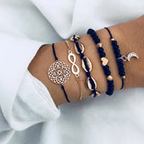Juego de pulseras de hojas de color dorado de Bohemia para mujer, brazalete con cuentas blancas y dijes redondos, joyería bohemia para niñas, regalo