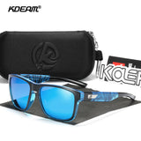 Gafas de sol polarizadas cuadradas KDEAM Hot para hombre: diseño de grafiti de cristal, lentes Polaroid UV400, gafas de pesca antirreflejos con estuche protector rígido (KD109)