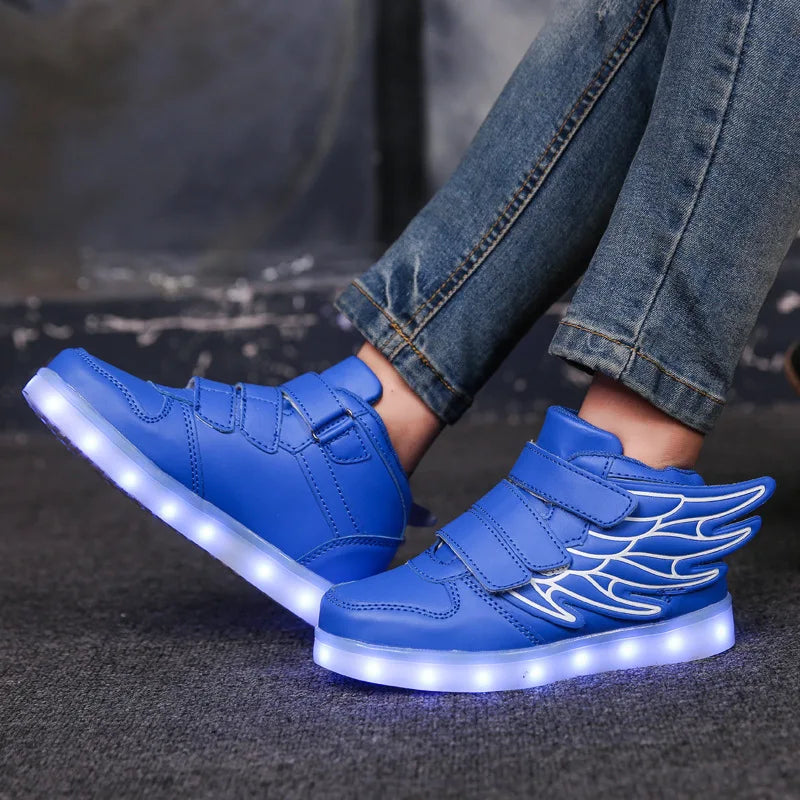 Kids' LED Light-Up Wing Sneakers – USB Rechargeable Luminous Shoes for Boys & Girls (Ages 3–12)