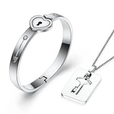 Stainless Steel Key Pendant Necklace & Bracelet Set for Men and Women – Trendy Wedding Jewelry Gift