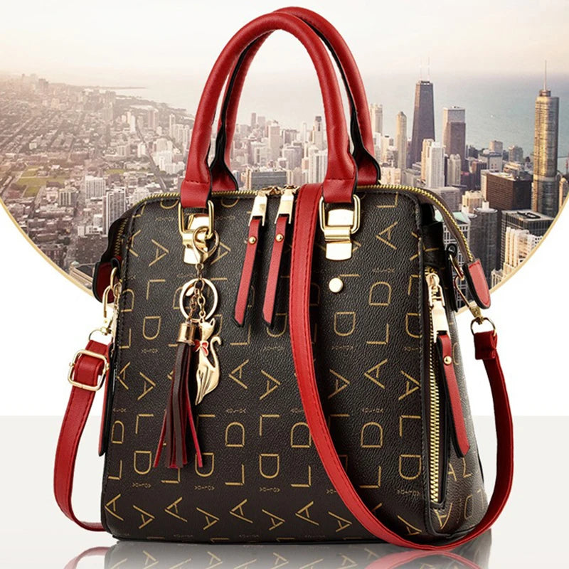 Stylish PU Leather Casual Tote Bag with Tassel Decoration for Women