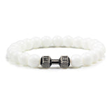 Pulsera de piedra volcánica natural para hombre, cuentas de lava negra mate y blanca, pulseras con abalorios con mancuernas, joyería de fitness con barra para mujer
