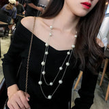 Double Layer Simulated Pearl Necklace – Gold/Silver Statement Collar Necklace for Women