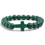 Natural Stone Cross Beaded Bracelet – Unisex Handmade Lava Rock Prayer Jewelry