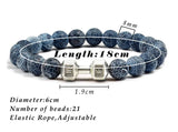 Pulsera de piedra volcánica natural para hombre, cuentas de lava negra mate y blanca, pulseras con abalorios con mancuernas, joyería de fitness con barra para mujer