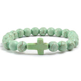Natural Stone Cross Beaded Bracelet – Unisex Handmade Lava Rock Prayer Jewelry
