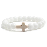 Natural Stone Cross Beaded Bracelet – Unisex Handmade Lava Rock Prayer Jewelry