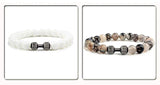 Pulsera de piedra volcánica natural para hombre, cuentas de lava negra mate y blanca, pulseras con abalorios con mancuernas, joyería de fitness con barra para mujer