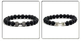 Pulsera de piedra volcánica natural para hombre, cuentas de lava negra mate y blanca, pulseras con abalorios con mancuernas, joyería de fitness con barra para mujer