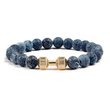 Pulsera de piedra volcánica natural para hombre, cuentas de lava negra mate y blanca, pulseras con abalorios con mancuernas, joyería de fitness con barra para mujer