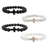 Natural Stone Cross Beaded Bracelet – Unisex Handmade Lava Rock Prayer Jewelry