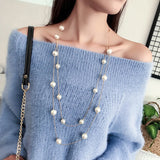 Double Layer Simulated Pearl Necklace – Gold/Silver Statement Collar Necklace for Women