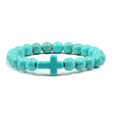 Natural Stone Cross Beaded Bracelet – Unisex Handmade Lava Rock Prayer Jewelry