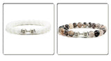 Pulsera de piedra volcánica natural para hombre, cuentas de lava negra mate y blanca, pulseras con abalorios con mancuernas, joyería de fitness con barra para mujer