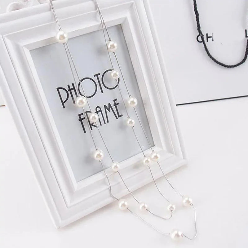 Double Layer Simulated Pearl Necklace – Gold/Silver Statement Collar Necklace for Women