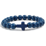 Natural Stone Cross Beaded Bracelet – Unisex Handmade Lava Rock Prayer Jewelry