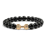 Pulsera de piedra volcánica natural para hombre, cuentas de lava negra mate y blanca, pulseras con abalorios con mancuernas, joyería de fitness con barra para mujer