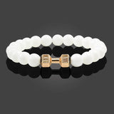 Pulsera de piedra volcánica natural para hombre, cuentas de lava negra mate y blanca, pulseras con abalorios con mancuernas, joyería de fitness con barra para mujer
