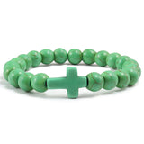 Natural Stone Cross Beaded Bracelet – Unisex Handmade Lava Rock Prayer Jewelry