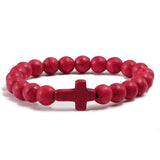 Natural Stone Cross Beaded Bracelet – Unisex Handmade Lava Rock Prayer Jewelry