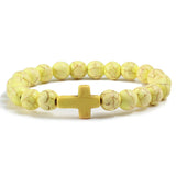 Natural Stone Cross Beaded Bracelet – Unisex Handmade Lava Rock Prayer Jewelry