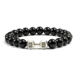 Pulsera de piedra volcánica natural para hombre, cuentas de lava negra mate y blanca, pulseras con abalorios con mancuernas, joyería de fitness con barra para mujer