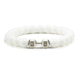 Pulsera de piedra volcánica natural para hombre, cuentas de lava negra mate y blanca, pulseras con abalorios con mancuernas, joyería de fitness con barra para mujer