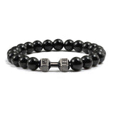Pulsera de piedra volcánica natural para hombre, cuentas de lava negra mate y blanca, pulseras con abalorios con mancuernas, joyería de fitness con barra para mujer