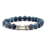 Pulsera de piedra volcánica natural para hombre, cuentas de lava negra mate y blanca, pulseras con abalorios con mancuernas, joyería de fitness con barra para mujer